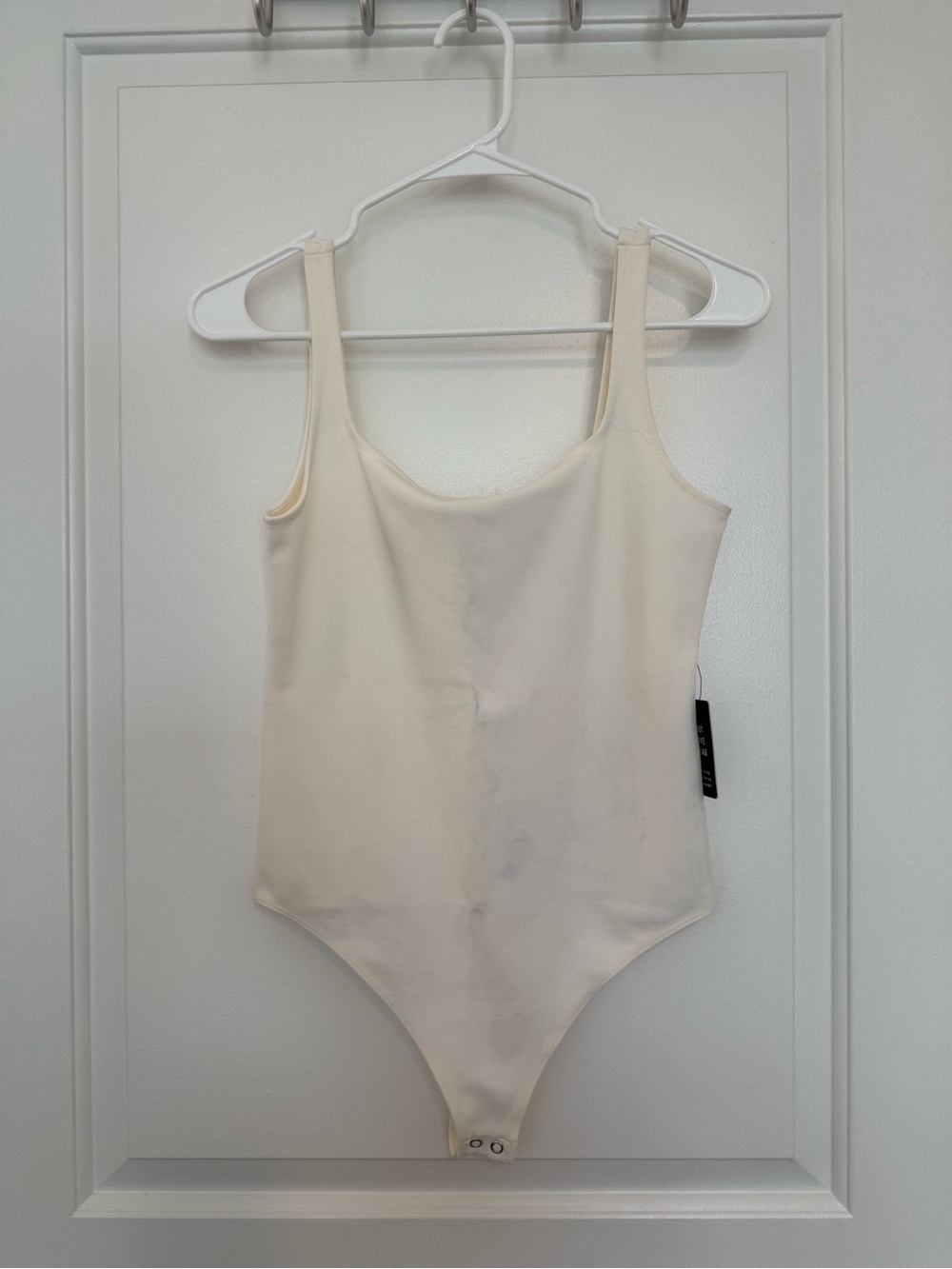 Express Cream Square Neck One-Piece Bodysuit NWT w/ stains